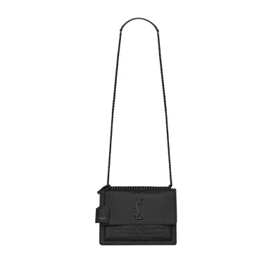 YSL SUNSET MEDIUM IN CROCODILE-EMBOSSED LEATHER 442906DND0U1000 (22*16*6.5cm)